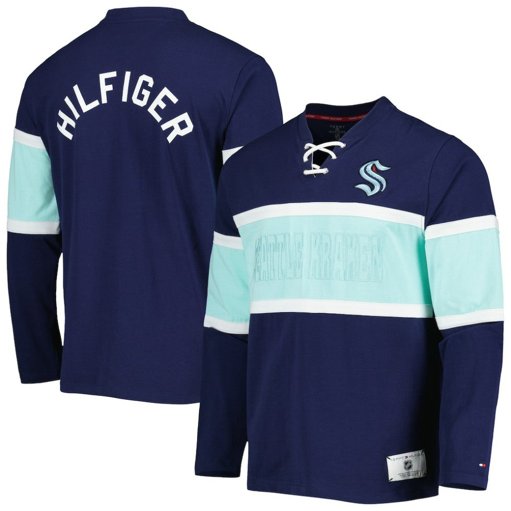 Seattle Kraken Tommy Hilfiger Walter Lace-Up Long Sleeve Top Deep Sea Blue
