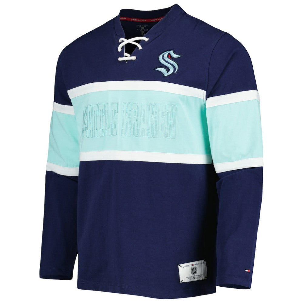 Seattle Kraken Tommy Hilfiger Walter Lace-Up Long Sleeve Top Deep Sea Blue