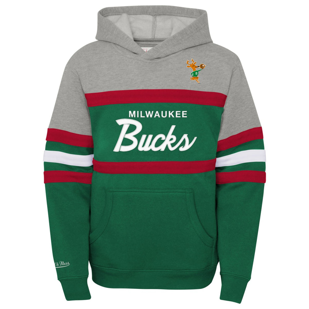 Mitchell & Ness - Milwaukee Bucks Youth Hardwood Classics Head Coach Pullover Hoodie - Green/Heather Gray
