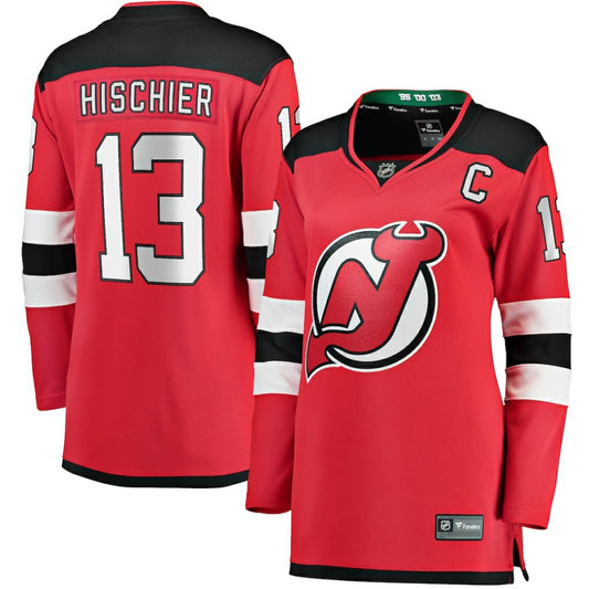 Nico Hischier New Jersey Devils Fanatics Women's Captain Patch Home Breakaway Jersey - Red | NHL Jerseys