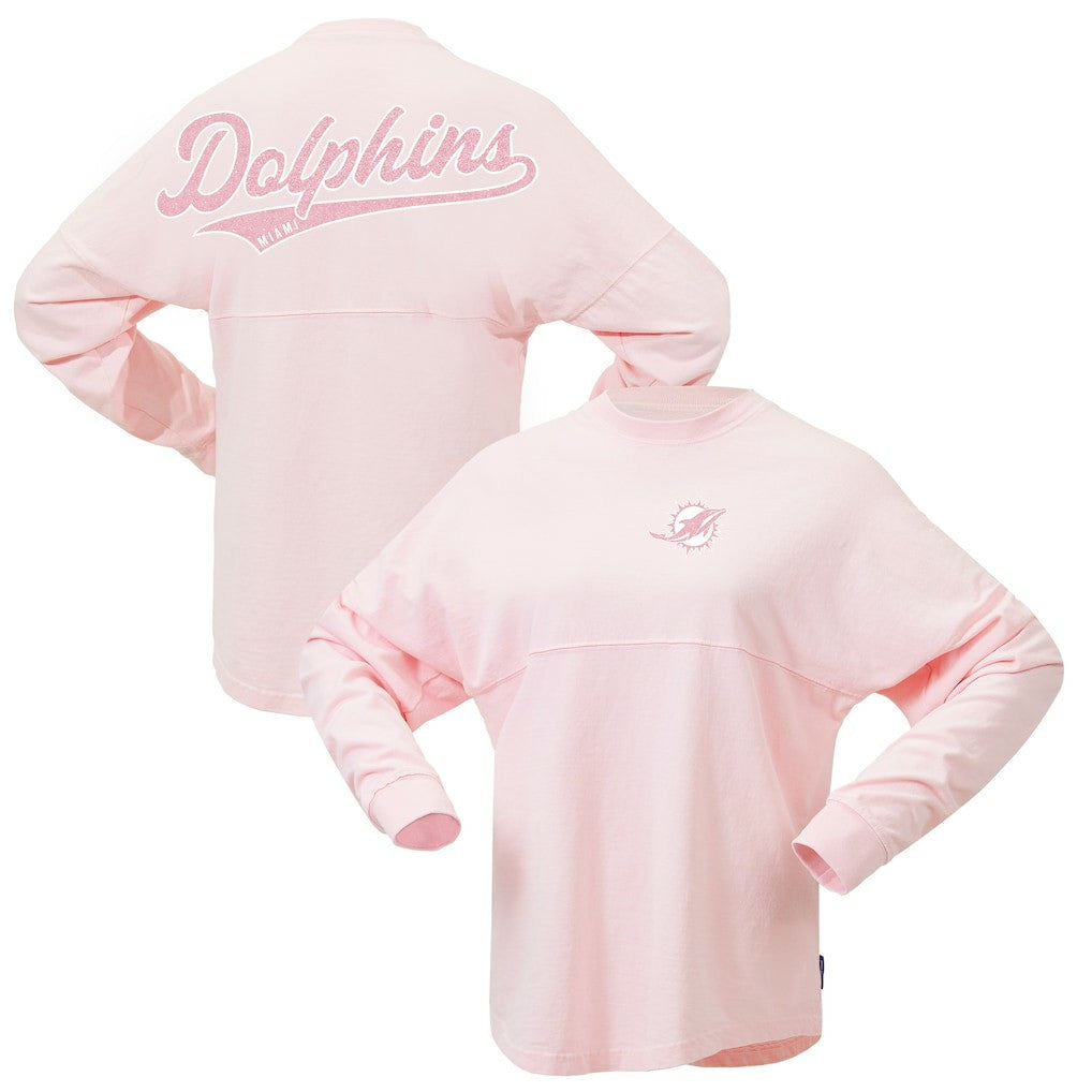 Miami Dolphins Women's Millennial Spirit Jersey T-Shirt Pink - Fanatics