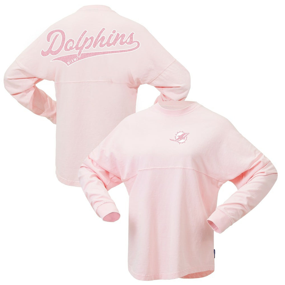 Miami Dolphins Women's Millennial Spirit Jersey T-Shirt Pink - Fanatics