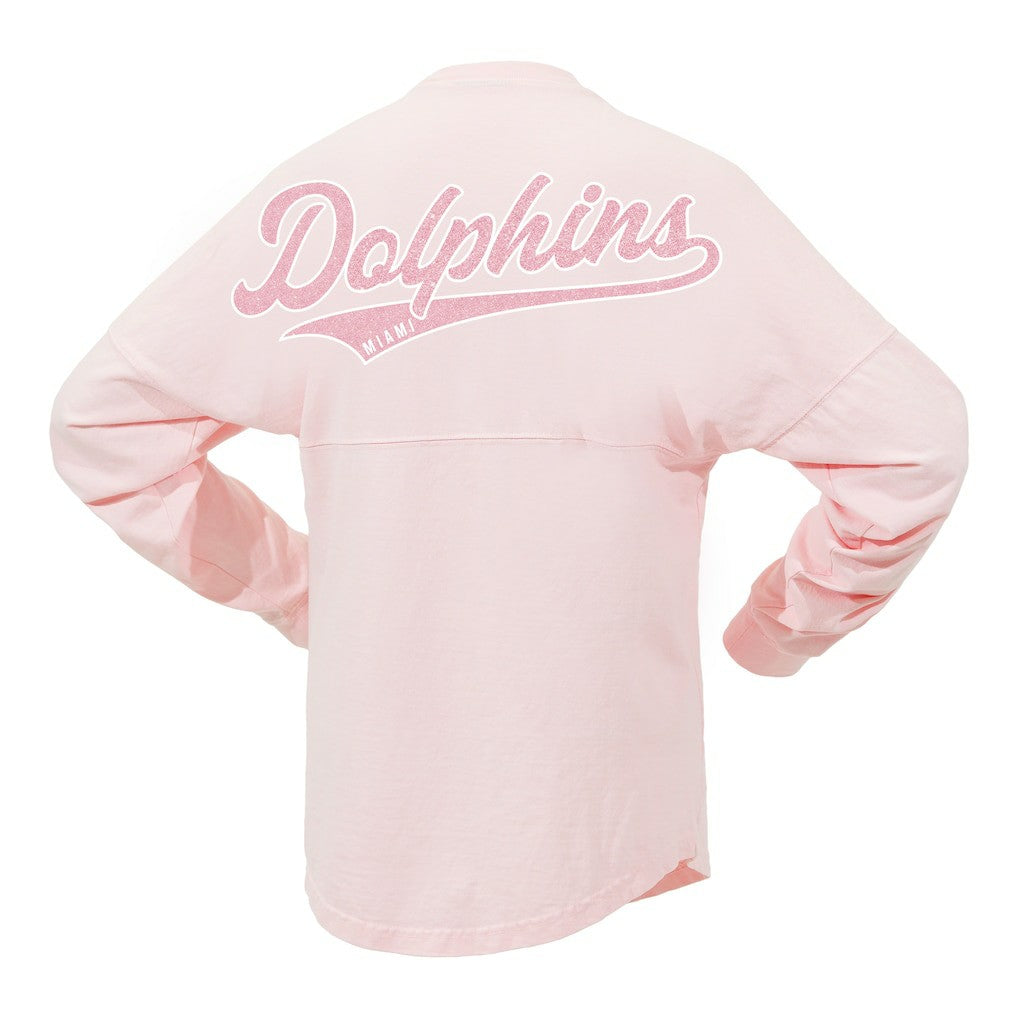 Miami Dolphins Women's Millennial Spirit Jersey T-Shirt Pink - Fanatics