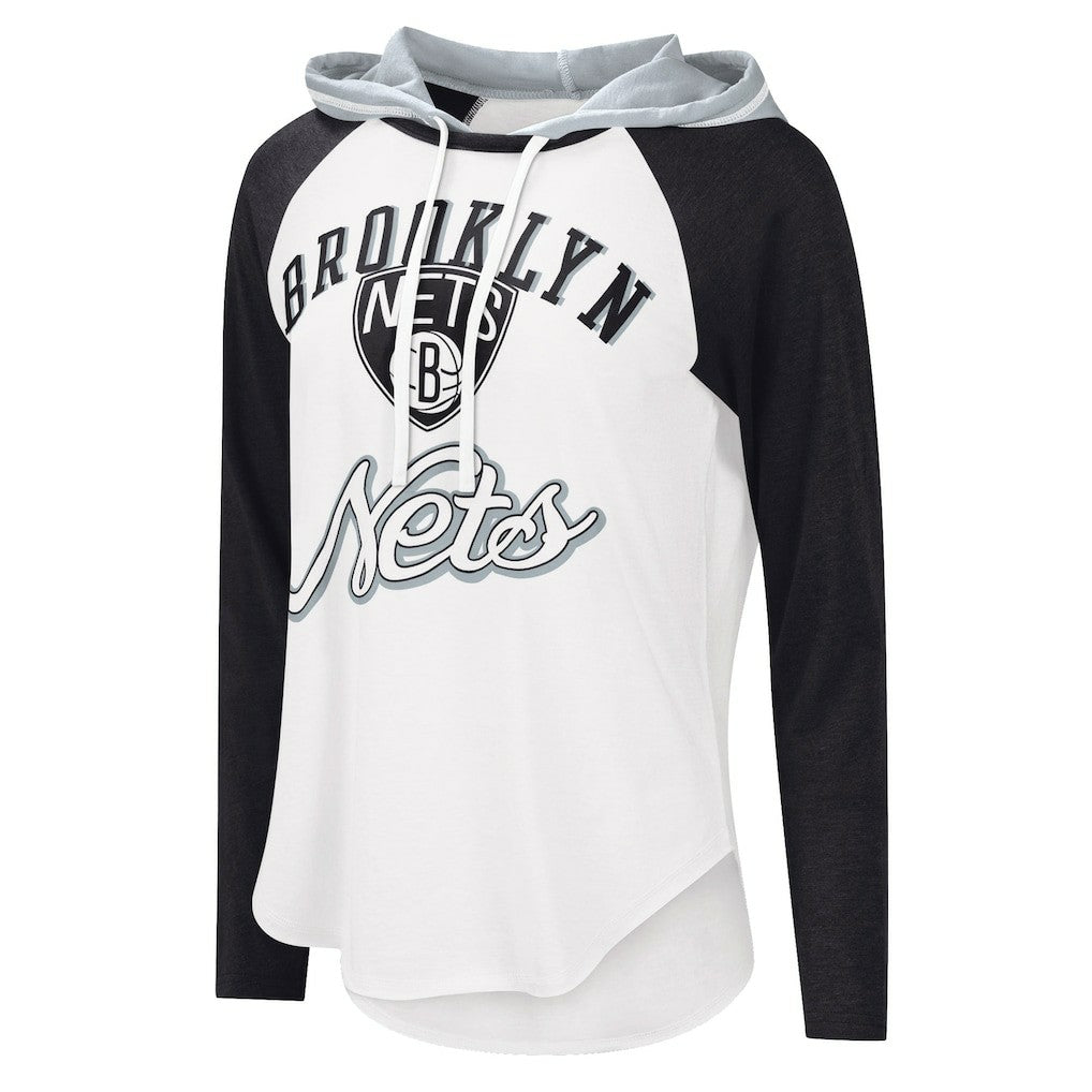 NBA - Brooklyn Nets G-III 4Her by Carl Banks Women's MVP Raglan Hoodie Long Sleeve T-Shirt - White