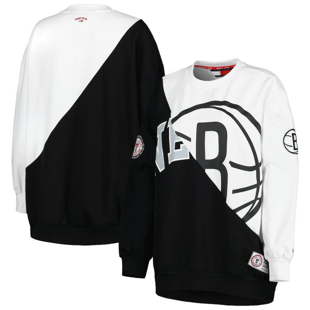NBA - Brooklyn Nets Tommy Jeans Women's Ariel Pullover Sweatshirt - Black/White