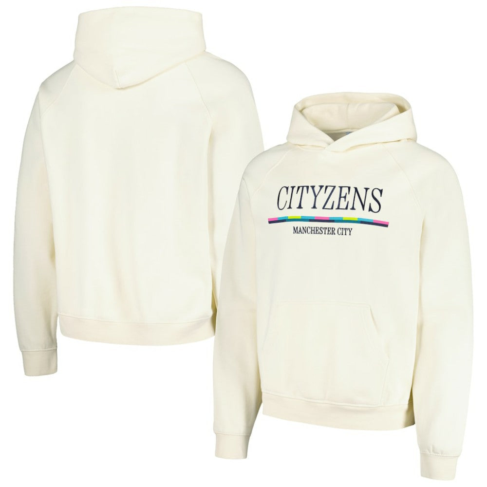 Manchester City Team Stripe Oversized Pullover Hoodie - Cream
