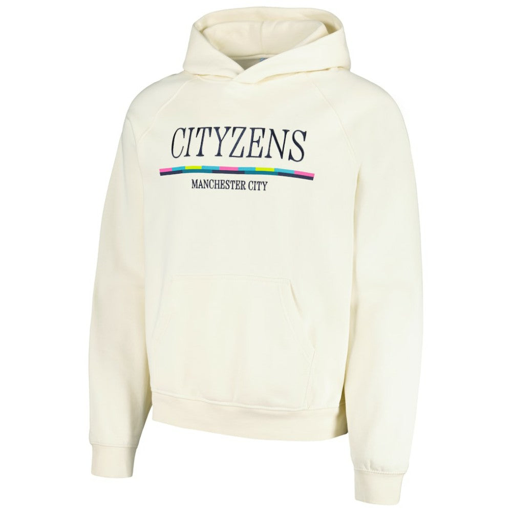 Manchester City Team Stripe Oversized Pullover Hoodie - Cream