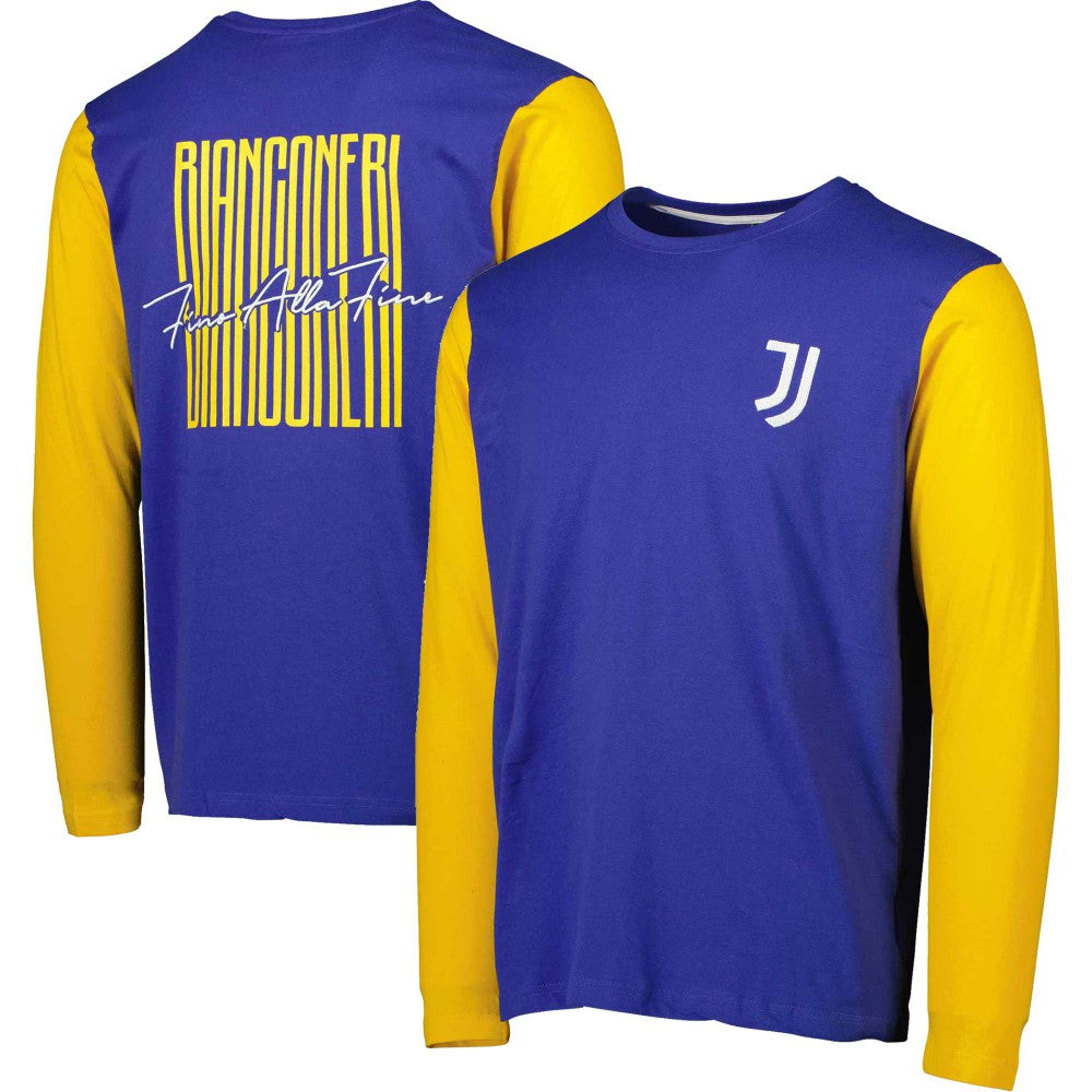 Juventus Blocked Long Sleeve T-Shirts - Blue/Yellow