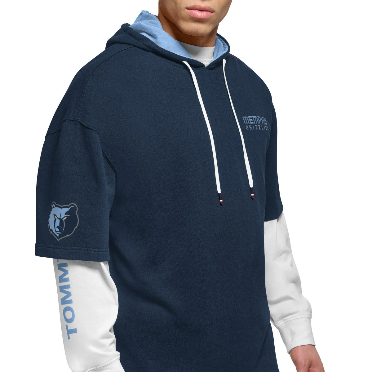 NBA - Memphis Grizzlies Tommy Jeans Matthew 2-In-1 T-Shirt & Hoodie Combo Set - Navy/White