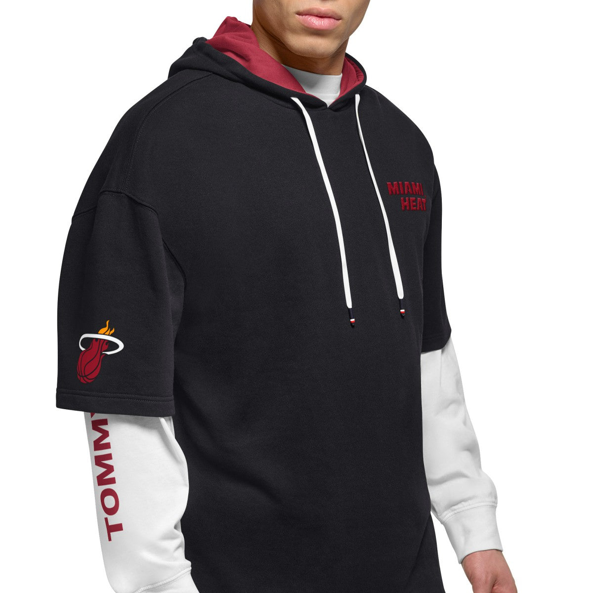NBA - Miami Heat Tommy Jeans Matthew 2-In-1 T-Shirt & Hoodie Combo Set - Black/White