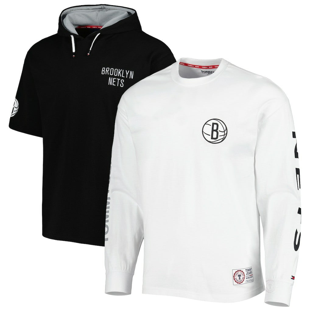 NBA - Brooklyn Nets Tommy Jeans Matthew 2-In-1 T-Shirt & Hoodie Combo Set - Black/White