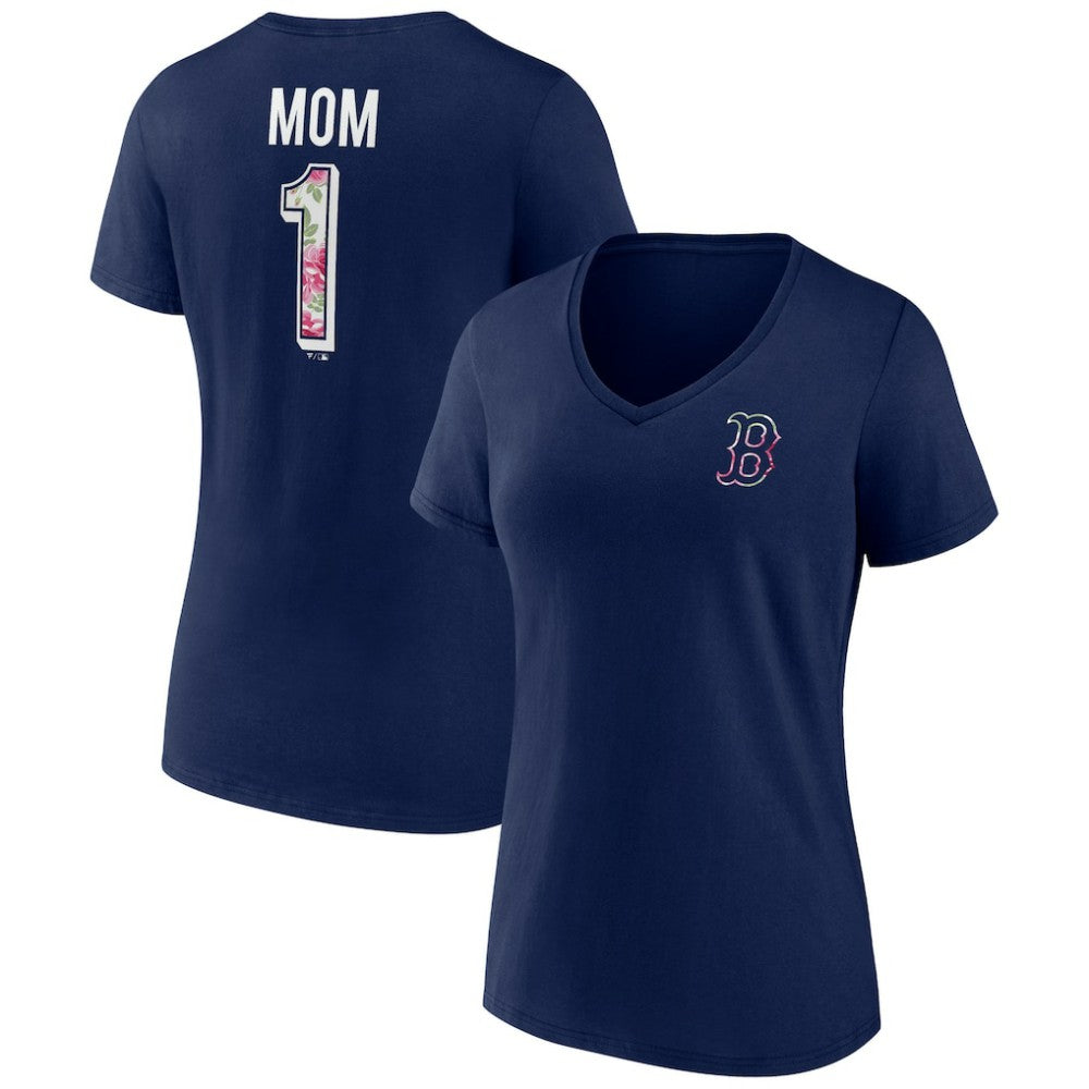 Boston Red Sox Women's Team Logo Mother's Day V-Neck T-Shirt On Sale