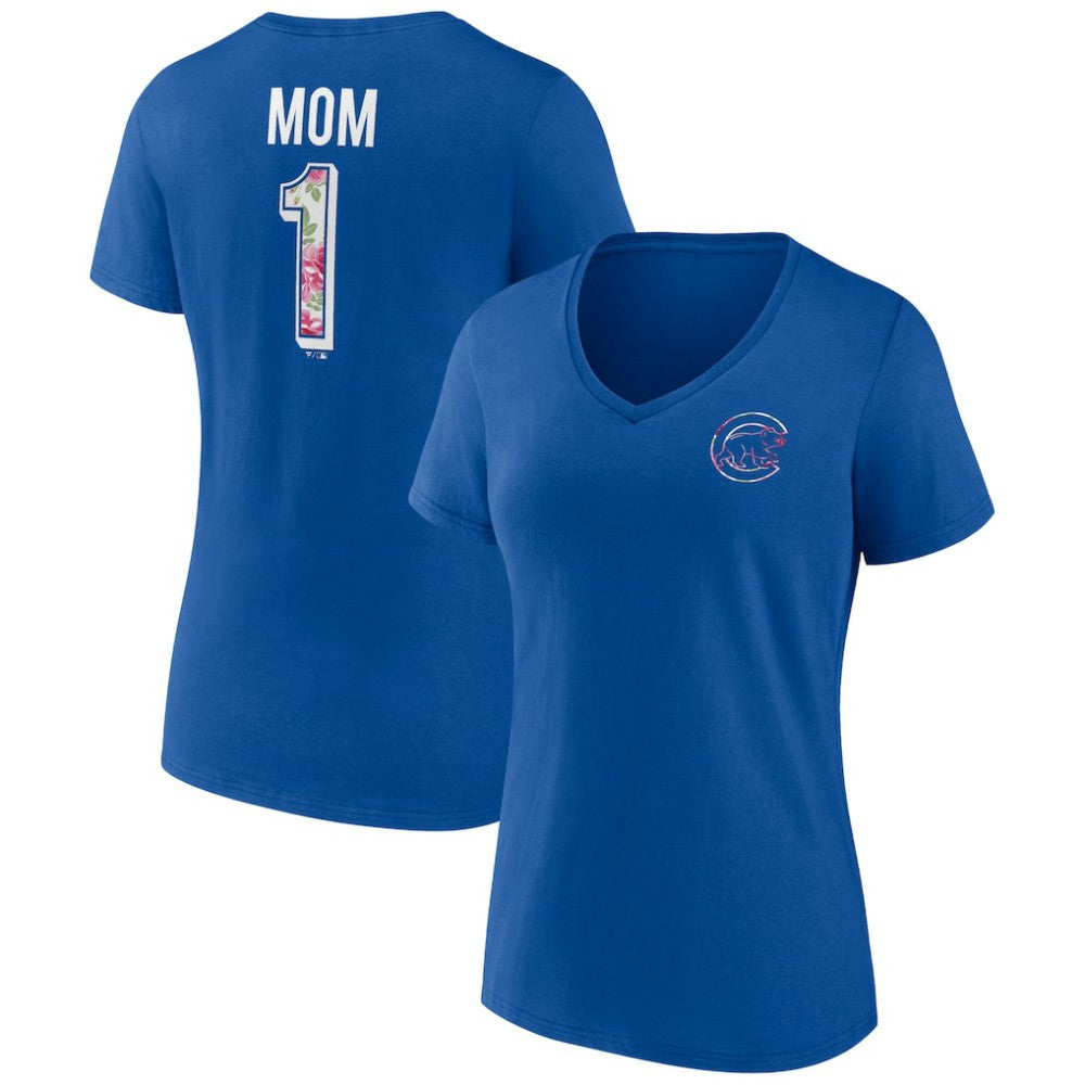 Chicago Cubs Women's Team Logo Mother's Day V-Neck T-Shirt On Sale