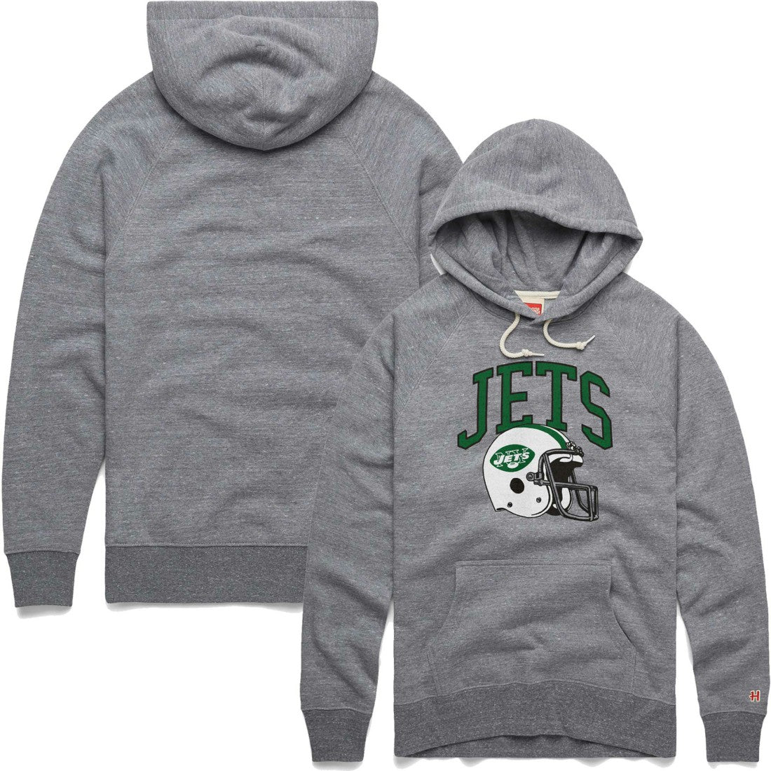 New York Jets Homage Retro Helmet Raglan Pullover Tri-Blend Hoodie Gray - NFL