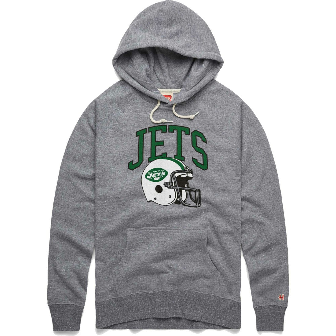 New York Jets Homage Retro Helmet Raglan Pullover Tri-Blend Hoodie Gray - NFL