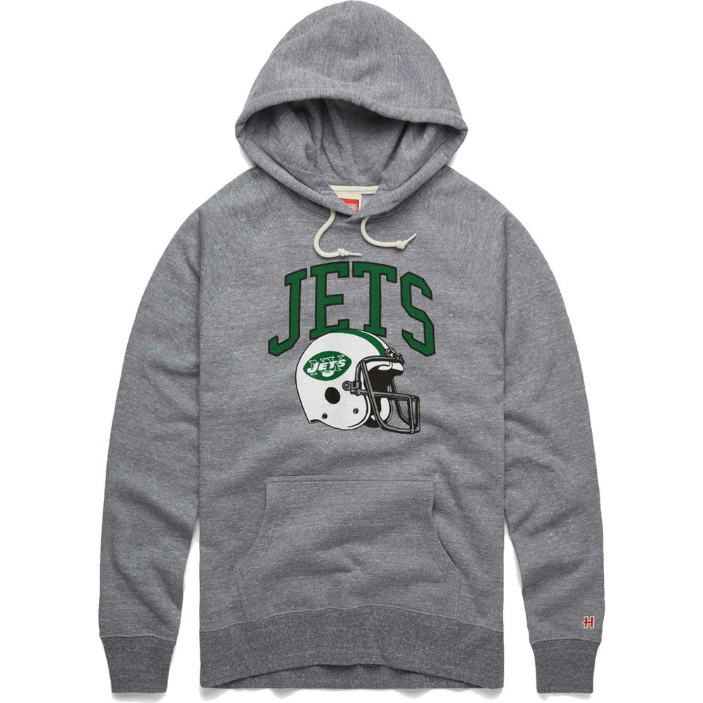 New York Jets Homage Retro Helmet Raglan Pullover Tri-Blend Hoodie Gray - NFL