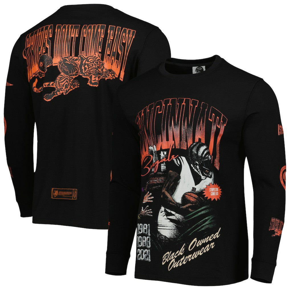 Cincinnati Bengals x BlaCkOWned Unisex Stripes Don't Come Easy Long Sleeve T-Shirt Black - NFL