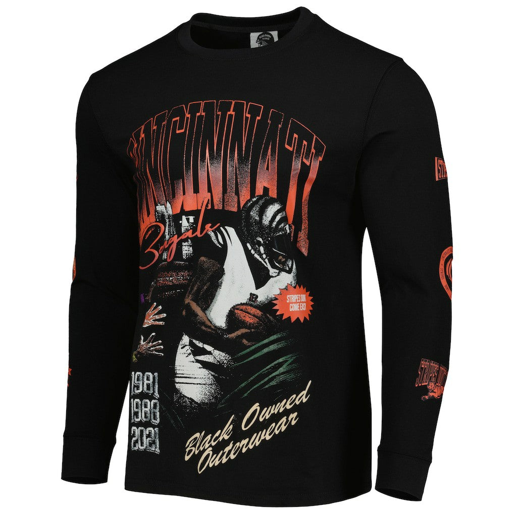 Cincinnati Bengals x BlaCkOWned Unisex Stripes Don't Come Easy Long Sleeve T-Shirt Black - NFL
