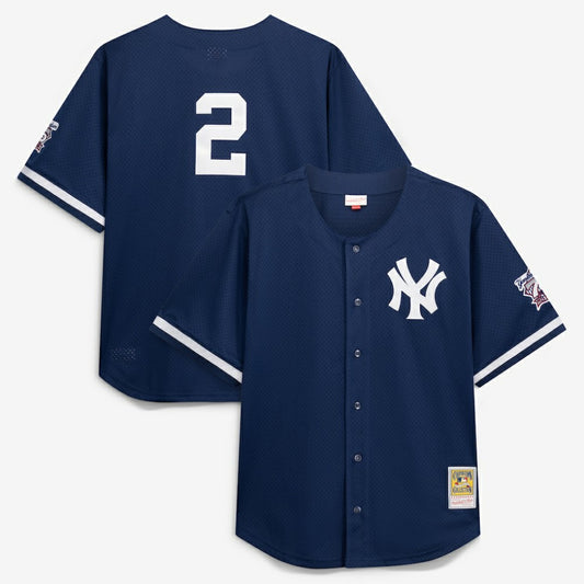Derek Jeter New York Yankees Mitchell & Ness Cooperstown Collection Mesh Batting Practice Button-Up Jersey - Navy | MLB Jerseys