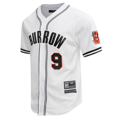 Joe Burrow Cincinnati Bengals Pro Standard Mesh Baseball Button-Up T-Shirt White - NFL