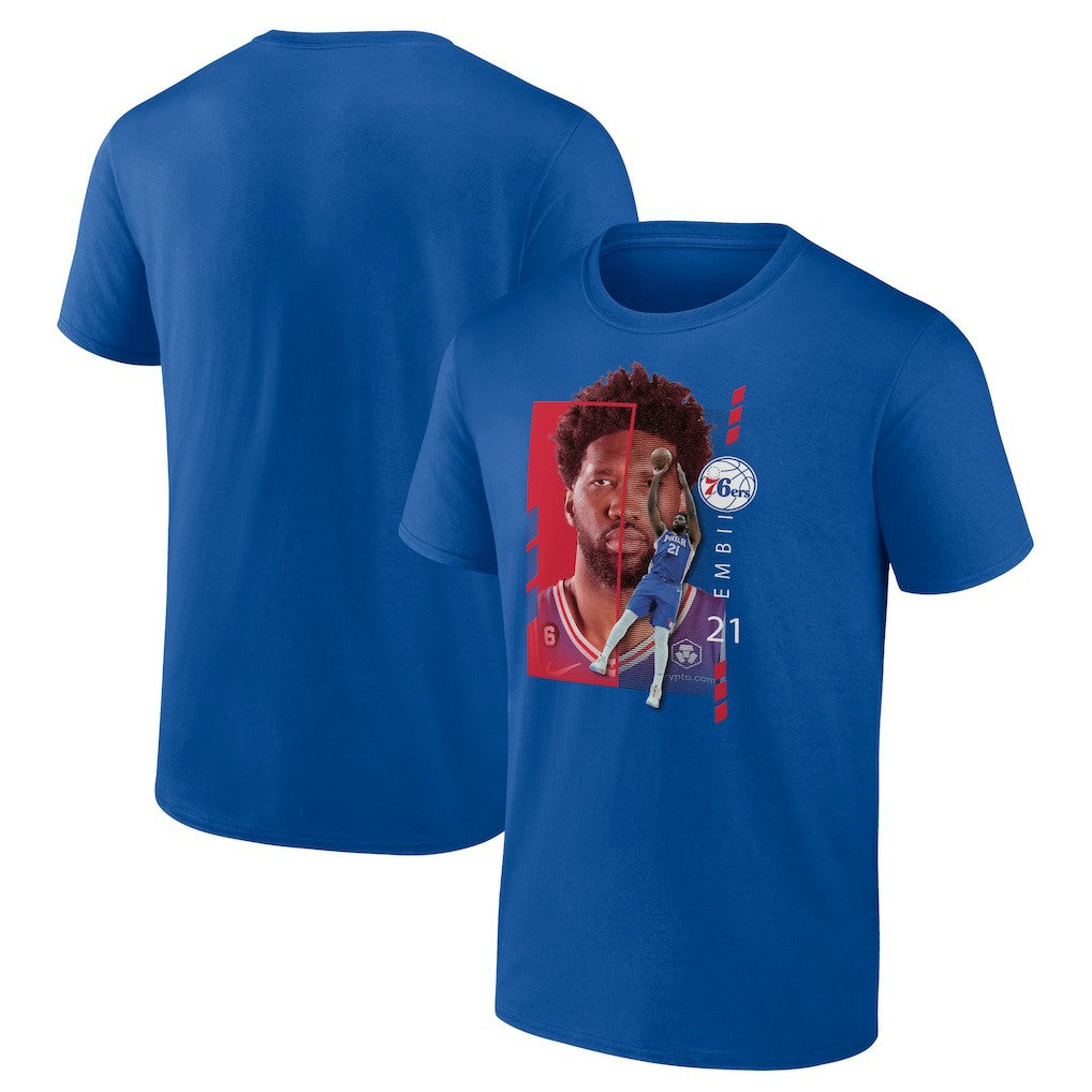 NBA - Joel Embiid Philadelphia 76ers Player Name & Number Jump Pass T-shirt - Royal