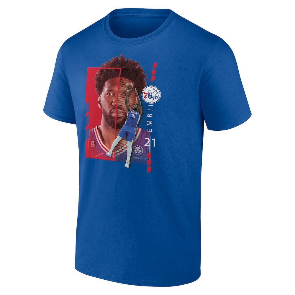 NBA - Joel Embiid Philadelphia 76ers Player Name & Number Jump Pass T-shirt - Royal