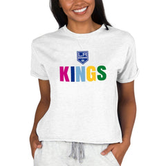 Los Angeles Kings - Concepts Sport Women's Tri-Blend Mainstream Terry Short Sleeve Sweatshirt Top Oatmeal