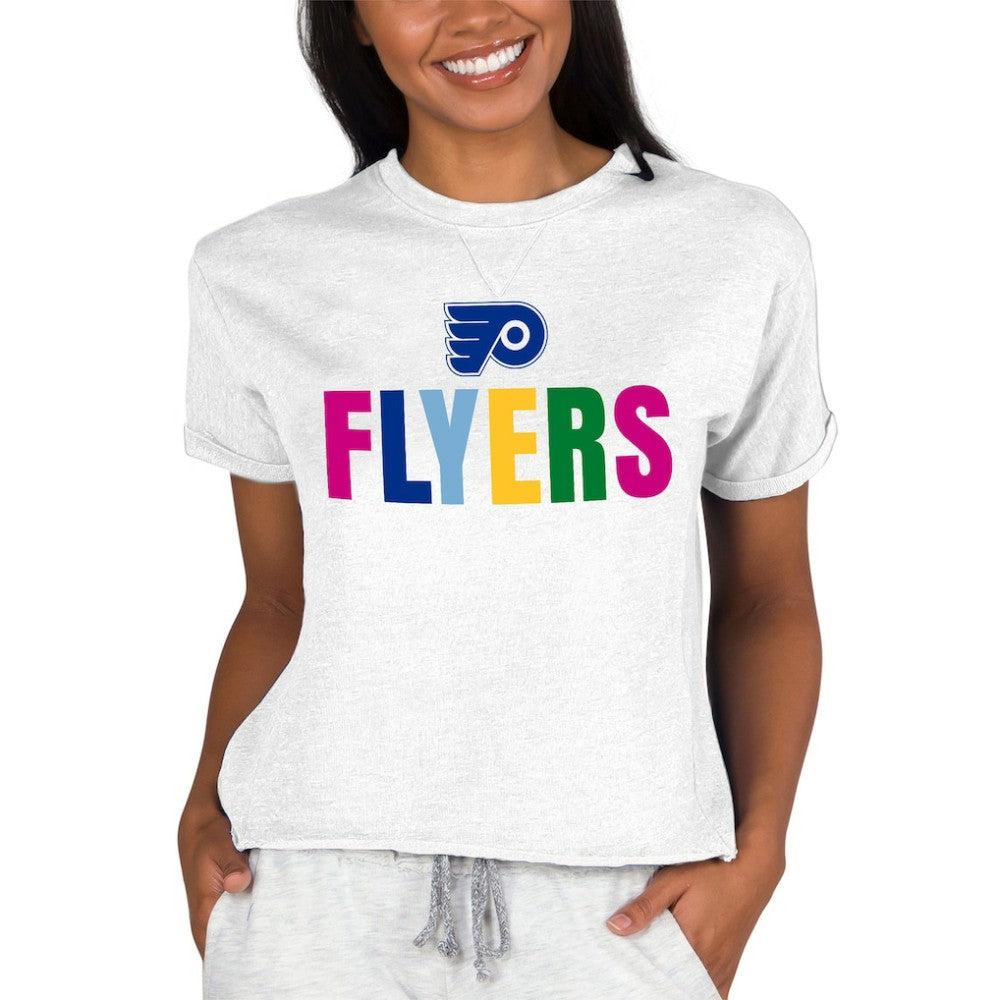 Philadelphia Flyers - Concepts Sport Women's Tri-Blend Mainstream Terry Short Sleeve Sweatshirt Top Oatmeal