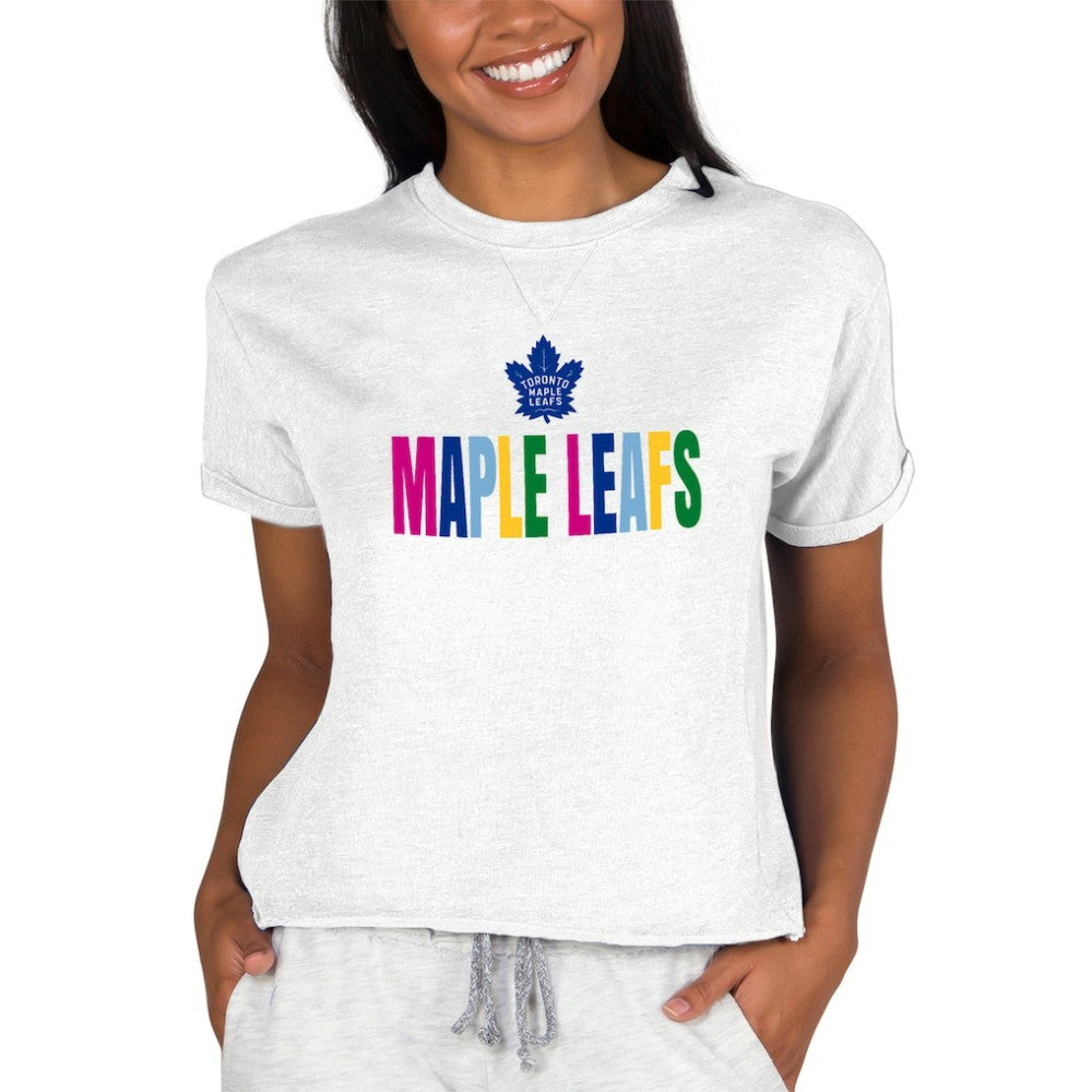 Toronto Maple Leafs - Concepts Sport Women's Tri-Blend Mainstream Terry Short Sleeve Sweatshirt Top Oatmeal