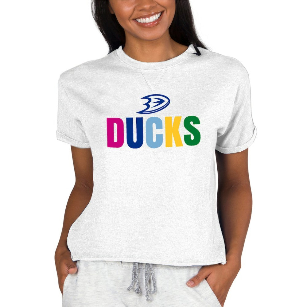 Anaheim Ducks - Concepts Sport Women's Tri-Blend Mainstream Terry Short Sleeve Sweatshirt Top Oatmeal