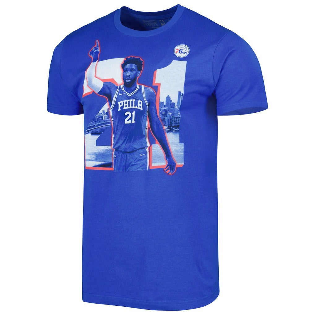 NBA - Joel Embiid Philadelphia 76ers Stadium Essentials Unisex Player Skyline T-Shirt - Royal
