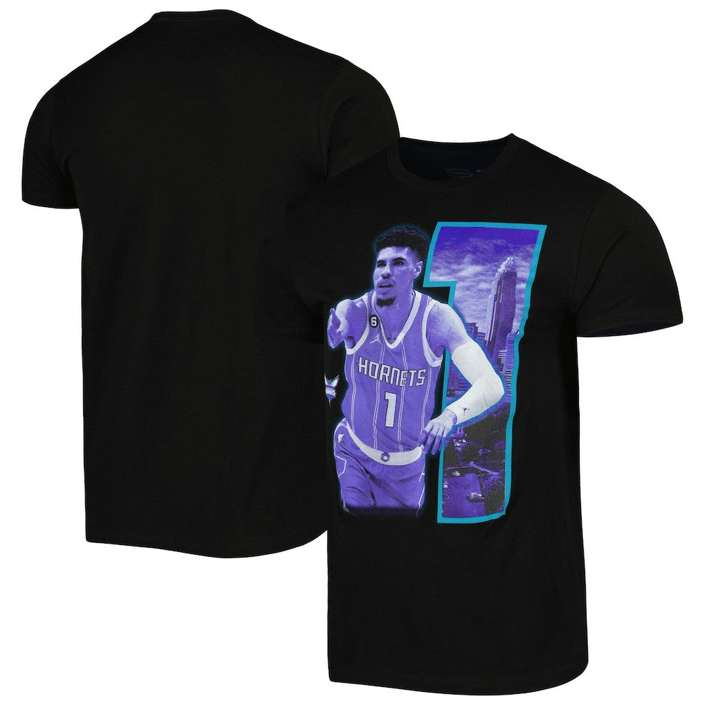 NBA - LaMelo Ball Charlotte Hornets Stadium Essentials Unisex Player Skyline T-Shirt - Black