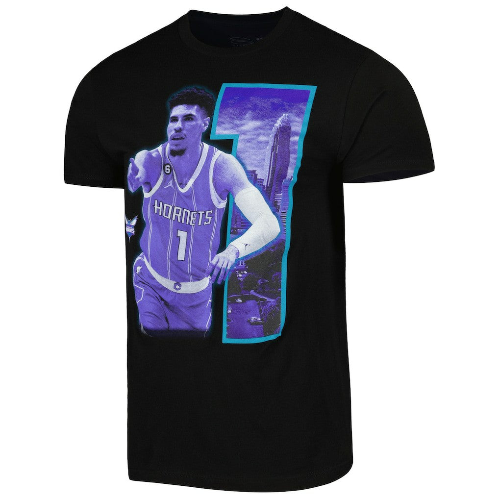 NBA - LaMelo Ball Charlotte Hornets Stadium Essentials Unisex Player Skyline T-Shirt - Black