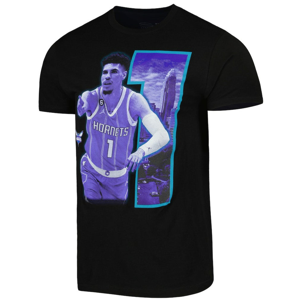 NBA - LaMelo Ball Charlotte Hornets Stadium Essentials Unisex Player Skyline T-Shirt - Black