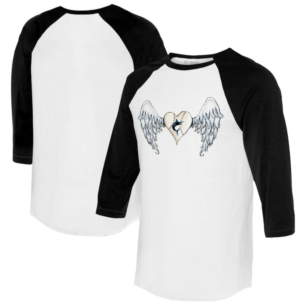 Miami Marlins Tiny Turnip Women's Angel Wings 3/4-Sleeve Raglan T-Shirt Clearance