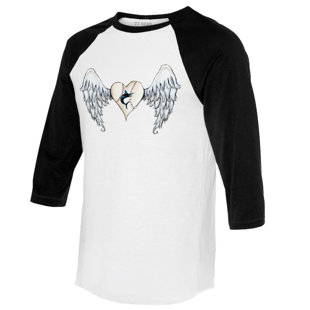 Miami Marlins Tiny Turnip Women's Angel Wings 3/4-Sleeve Raglan T-Shirt Clearance