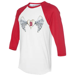 Boston Red Sox Tiny Turnip Women's Angel Wings 3/4-Sleeve Raglan T-Shirt Clearance