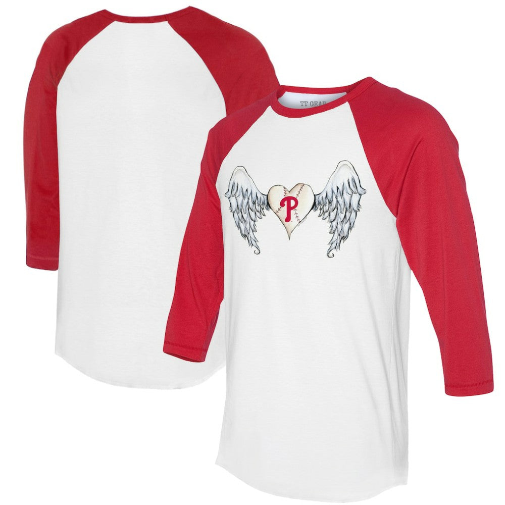 Philadelphia Phillies Tiny Turnip Women's Angel Wings 3/4-Sleeve Raglan T-Shirt On Sale