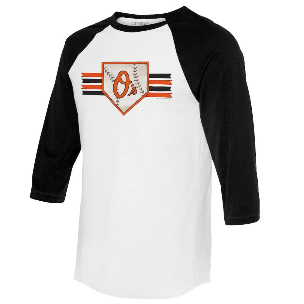 Baltimore Orioles Tiny Turnip Women's Base Stripe 3/4-Sleeve Raglan T-Shirt Sale