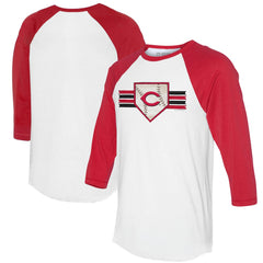 Cincinnati Reds Tiny Turnip Women's Base Stripe 3/4-Sleeve Raglan T-Shirt Lifestyle
