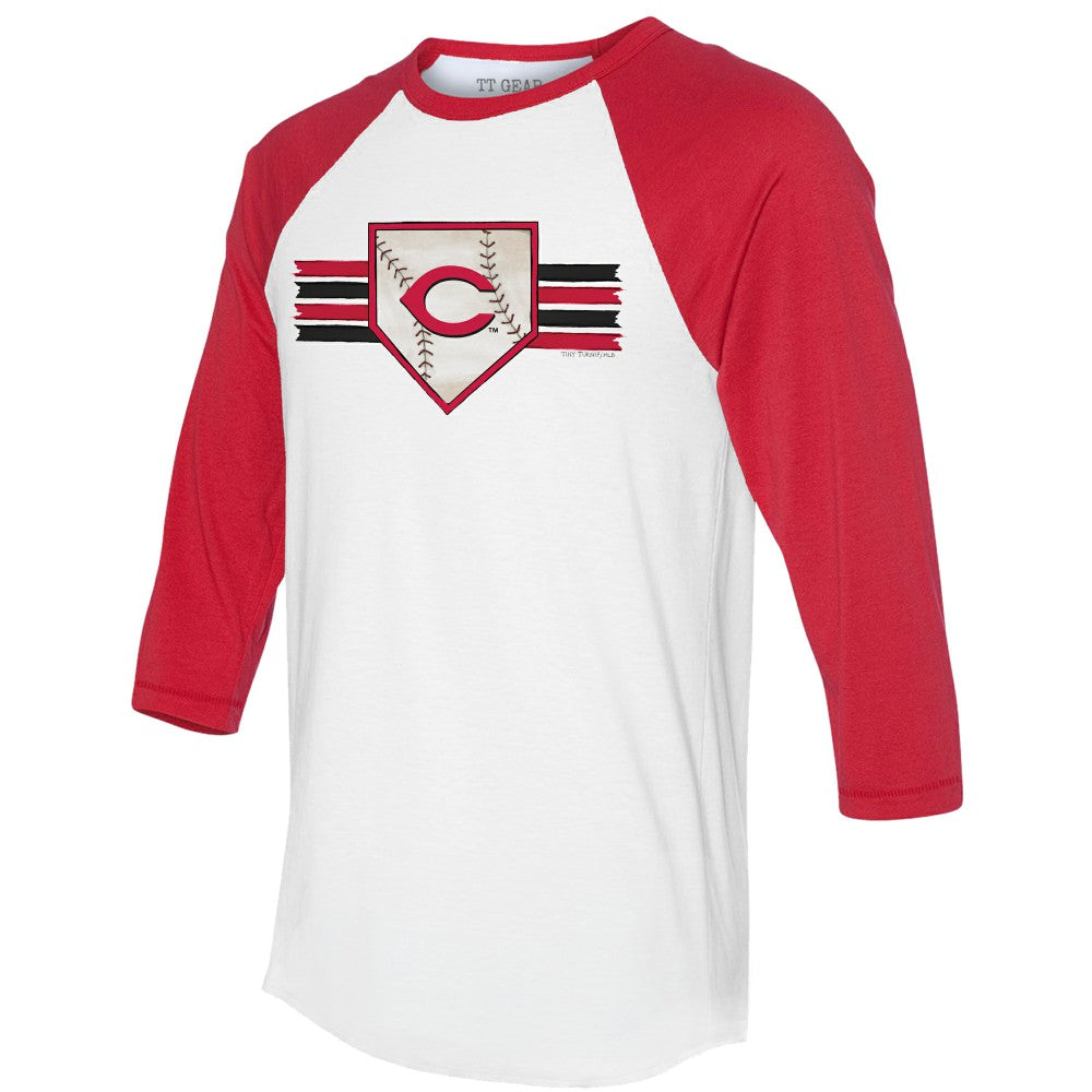 Cincinnati Reds Tiny Turnip Women's Base Stripe 3/4-Sleeve Raglan T-Shirt Lifestyle