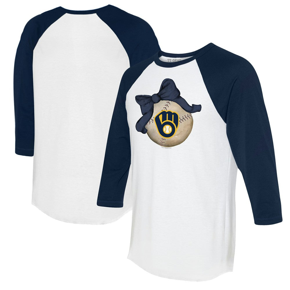 Milwaukee Brewers Tiny Turnip Women's Baseball Bow 3/4-Sleeve Raglan T-Shirt Online
