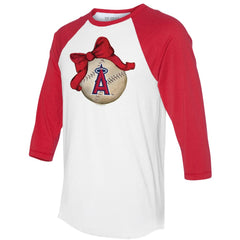 Los Angeles Angels Tiny Turnip Women's Baseball Bow 3/4-Sleeve Raglan T-Shirt On Sale