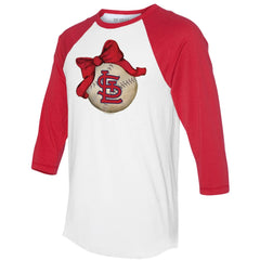 St. Louis Cardinals Tiny Turnip Women's Baseball Bow 3/4-Sleeve Raglan T-Shirt Clearance