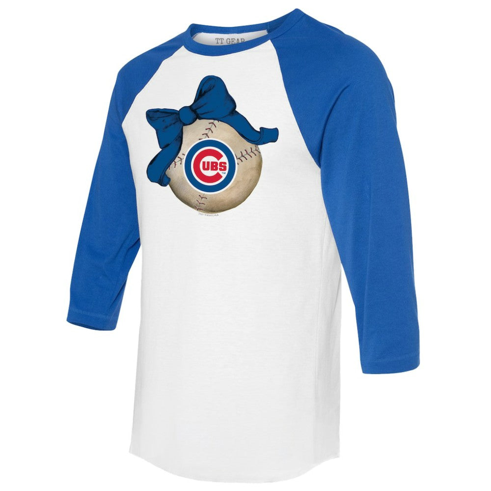 Chicago Cubs Tiny Turnip Women's Baseball Bow 3/4-Sleeve Raglan T-Shirt Clearance