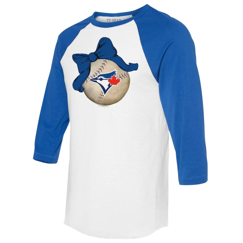 Toronto Blue Jays Tiny Turnip Women's Baseball Bow 3/4-Sleeve Raglan T-Shirt Clearance