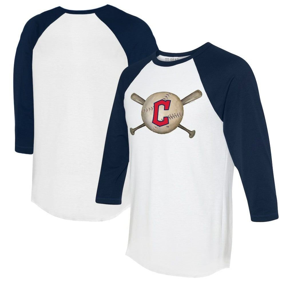 Cleveland Guardians Tiny Turnip Women's Baseball Cross Bats 3/4-Sleeve Raglan T-Shirt Lifestyle