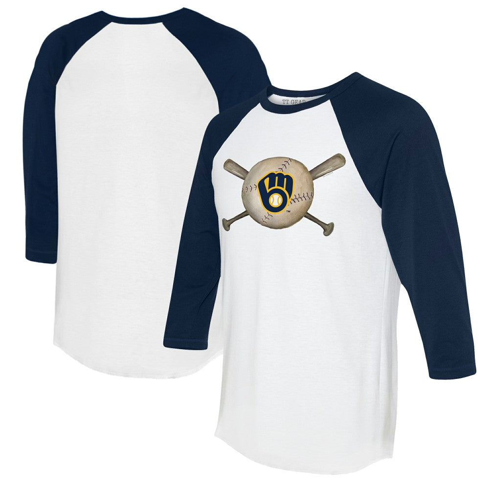 Milwaukee Brewers Tiny Turnip Women's Baseball Cross Bats 3/4-Sleeve Raglan T-Shirt for sale