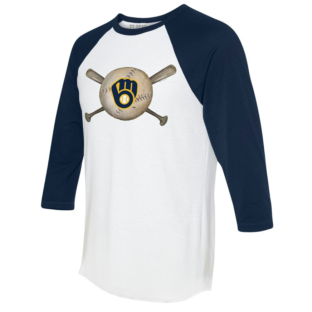 Milwaukee Brewers Tiny Turnip Women's Baseball Cross Bats 3/4-Sleeve Raglan T-Shirt for sale