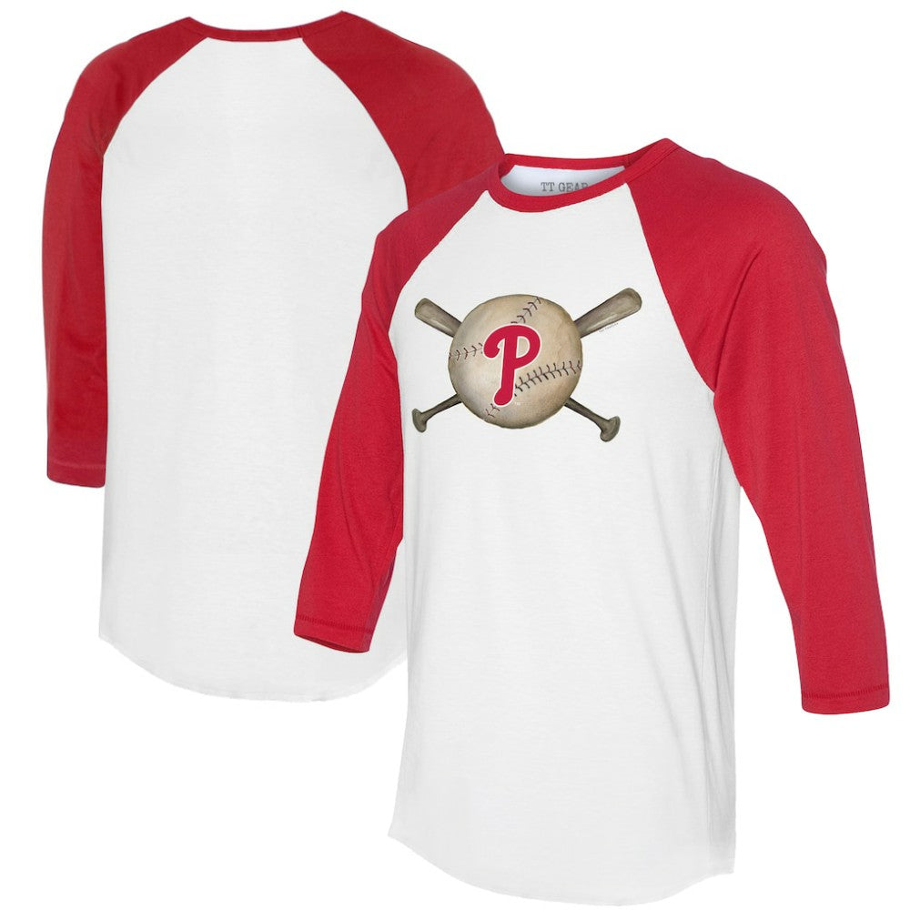 Philadelphia Phillies Tiny Turnip Women's Baseball Cross Bats 3/4-Sleeve Raglan T-Shirt Sale